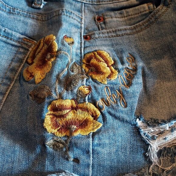 Vanilla Star Blue Jean Shorts with Yellow Embroidery - Picture 14 of 14